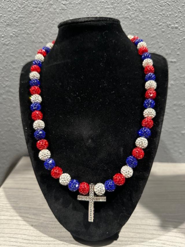 DRIPPY NECKLACE RED, BLUE & SILVER
