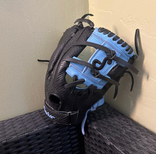 A SOTO BABY BLUE AND BLACK GLOVE 12" STEER HIDE LEATHER